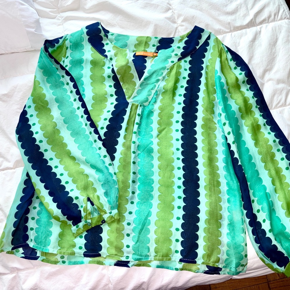 Oliphant Blue & Green Abstract Blouse